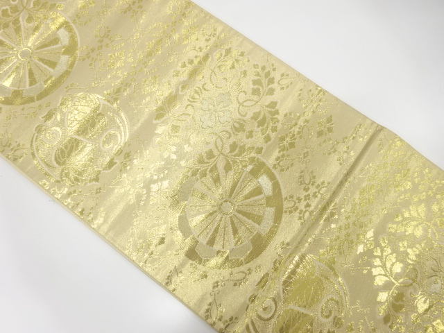 JAPANESE KIMONO / ANTIQUE FUKURO OBI / SILK / WOVEN FLORAL ARABESQUE